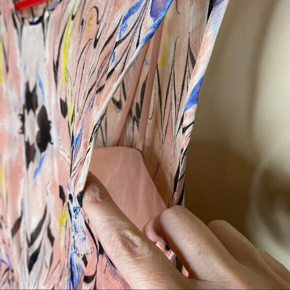 J Crew Silk Chiffon Dress Marble Print Pink Side Zip Pockets A-Line Size 2 - Picture 4 of 6